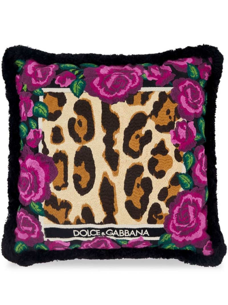 Pink Leopard Print Embroidered Small Cushion