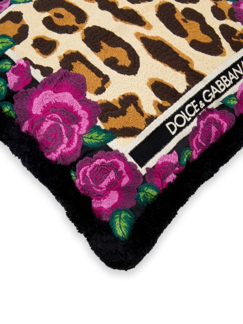 Pink Leopard Print Embroidered Small Cushion