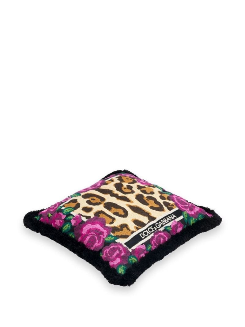 Pink Leopard Print Embroidered Small Cushion