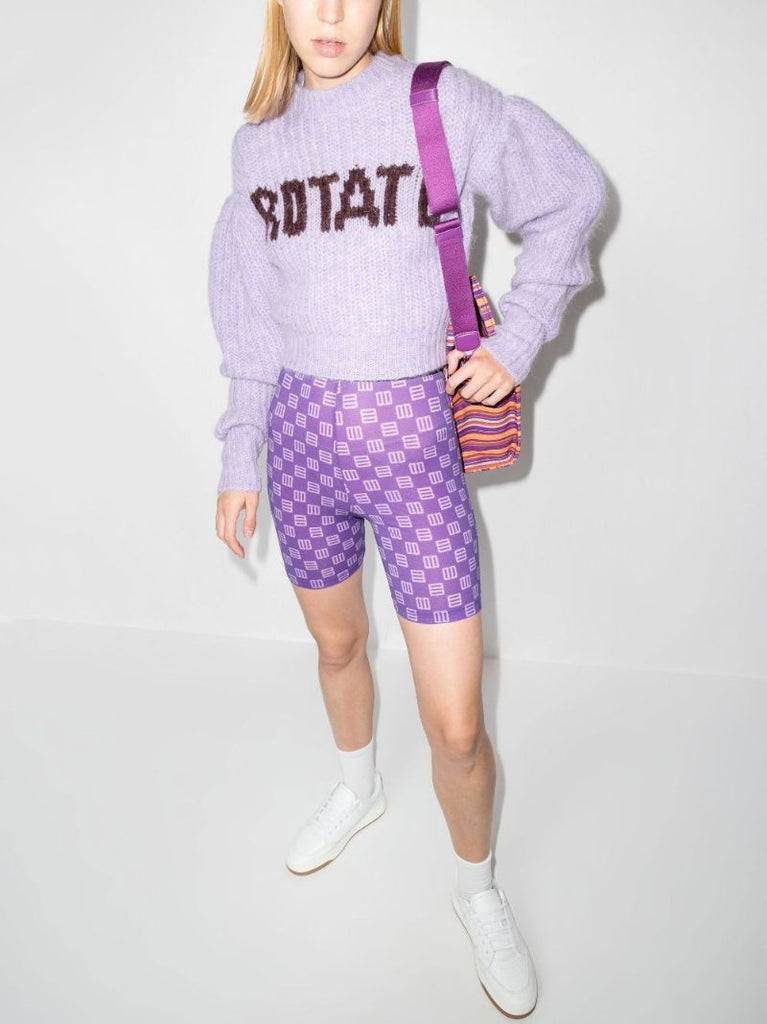 Purple Adley Chunky Knit Cropped Sweater