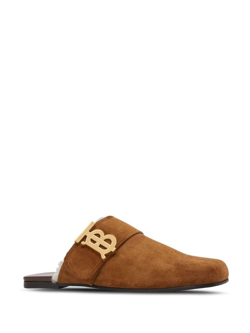 Brown Logo Shearling-lined Suede Mules