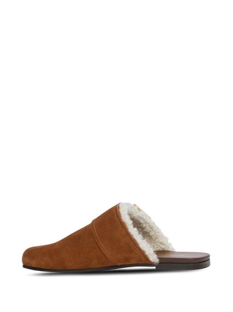 Brown Logo Shearling-lined Suede Mules