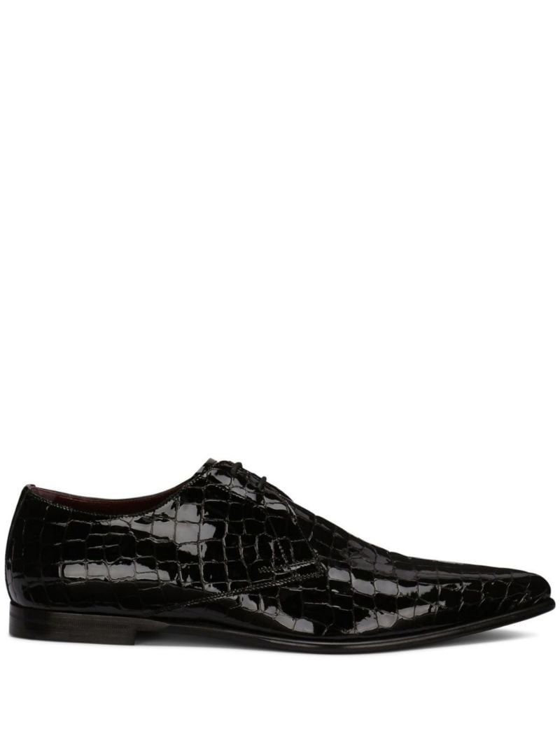 Black Crocodile Print Leather Derby Shoes