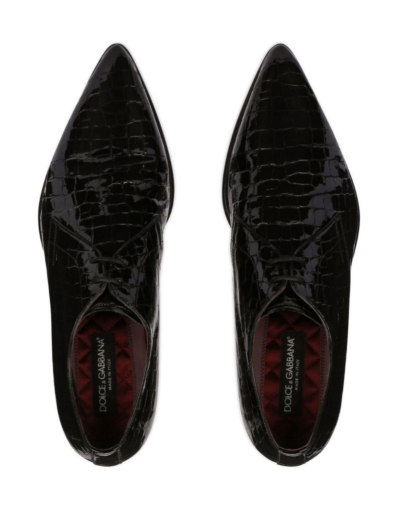Black Crocodile Print Leather Derby Shoes