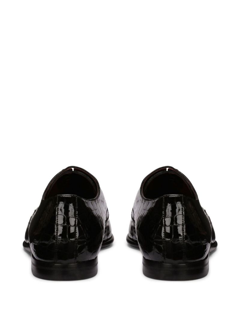 Black Crocodile Print Leather Derby Shoes