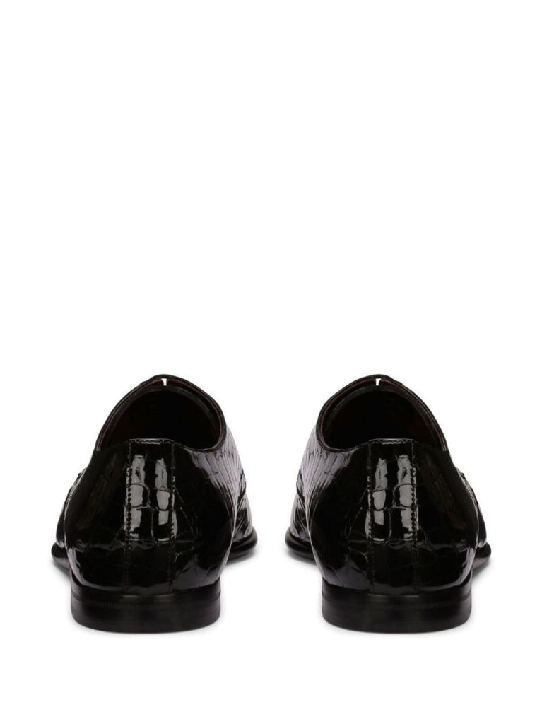 Black Crocodile Print Leather Derby Shoes