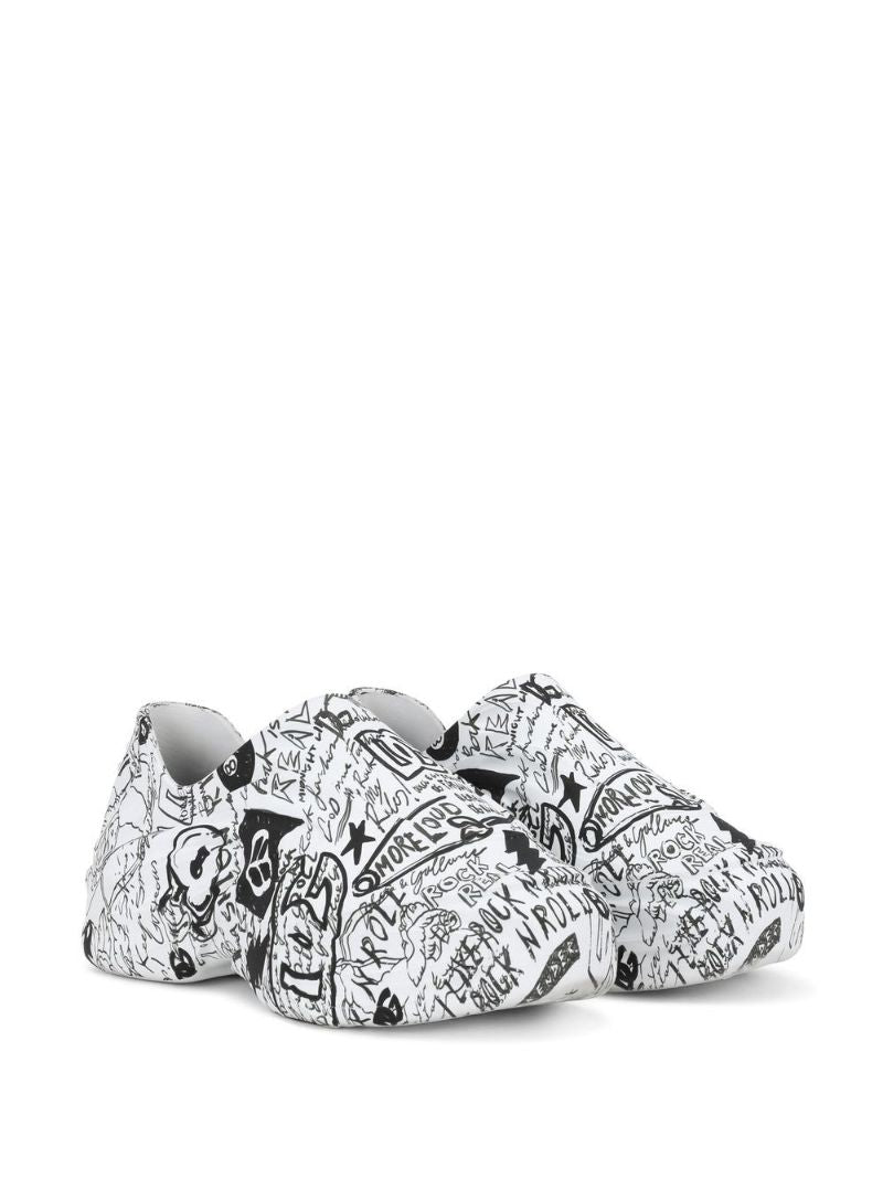 White Toy Graffiti Print Sneakers