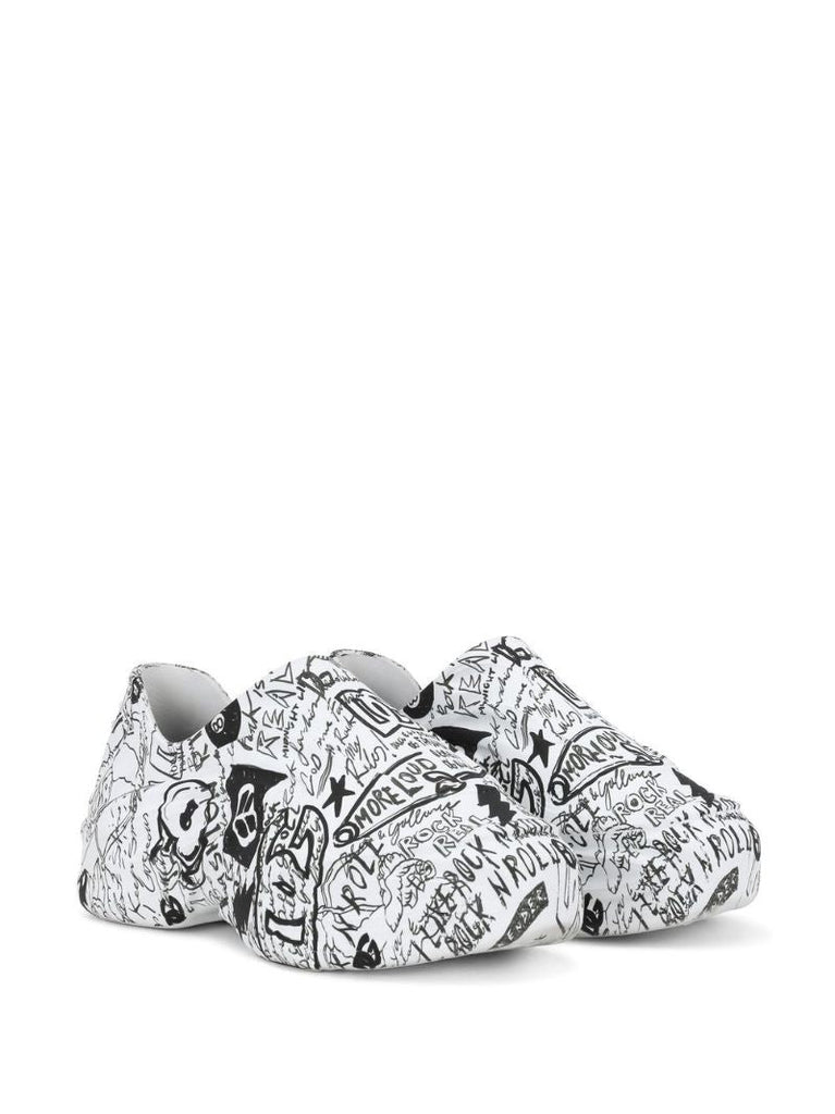 White Toy Graffiti Print Sneakers