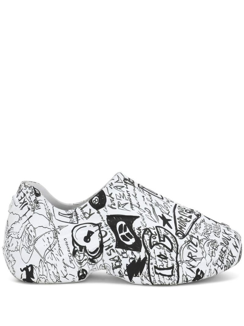 White Toy Graffiti Print Sneakers