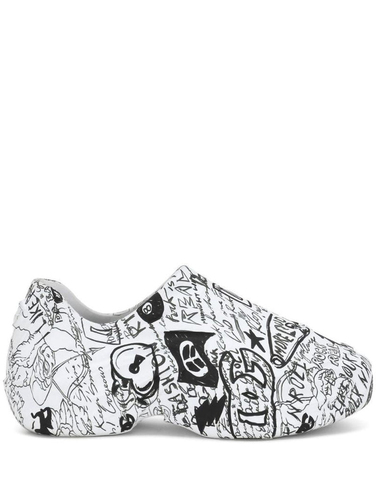 White Toy Graffiti Print Sneakers