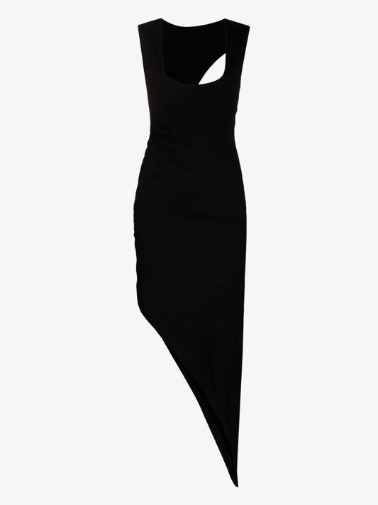 Black Asymmetric Hem Midi Dress