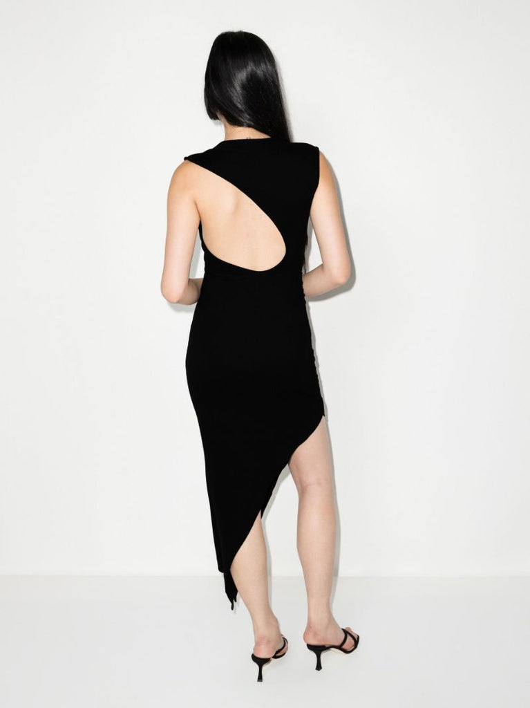 Black Asymmetric Hem Midi Dress