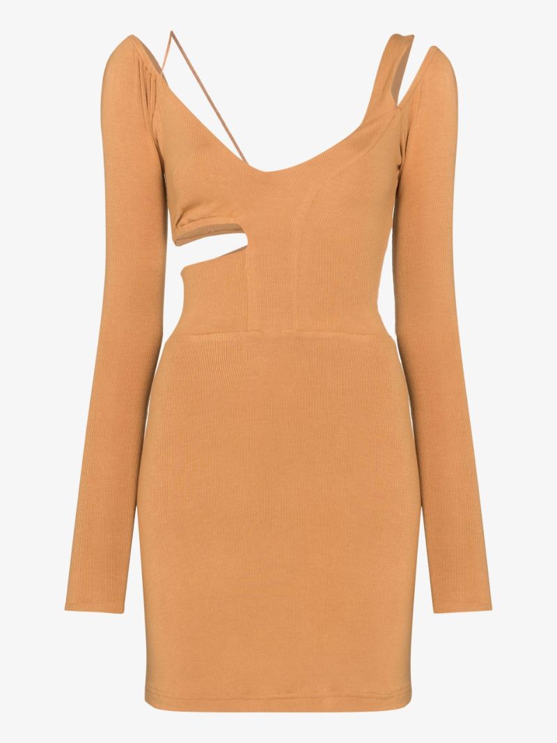 Neutral Cut-out Cotton Mini Dress