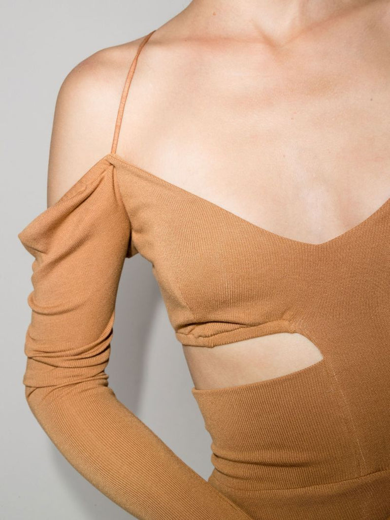 Neutral Cut-out Cotton Mini Dress