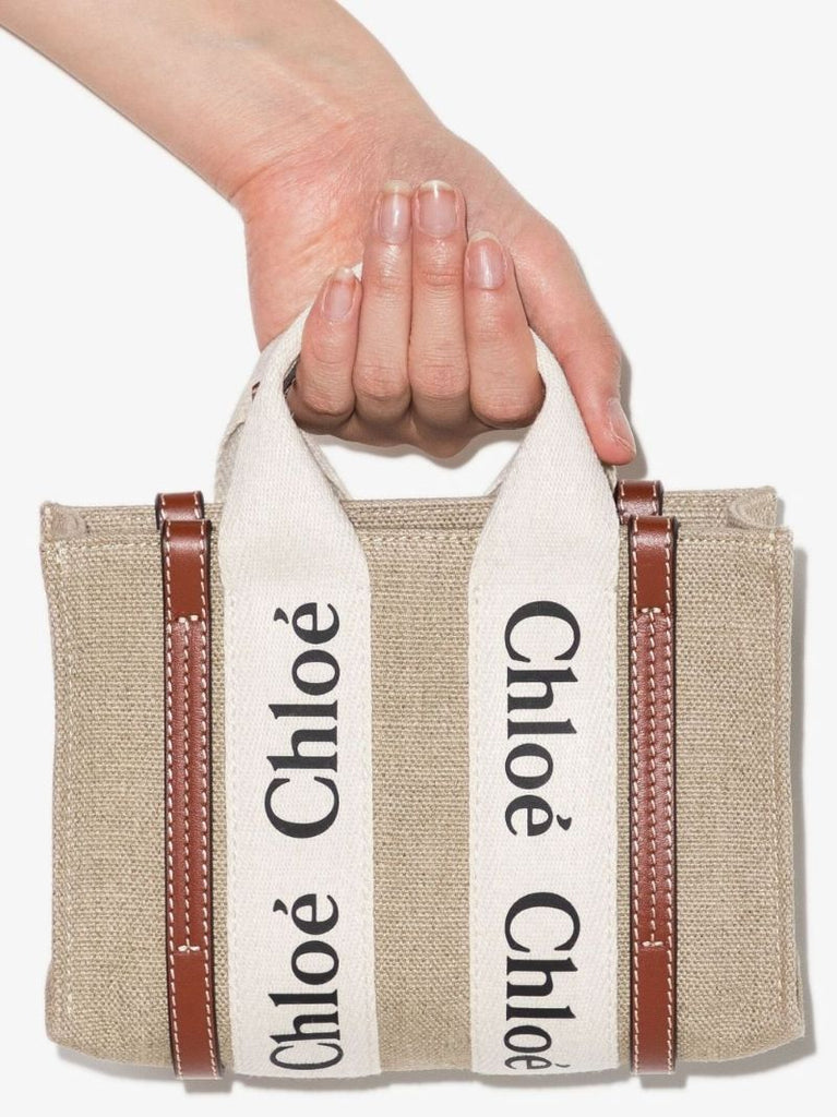 Neutral Woody Mini Linen Tote Bag
