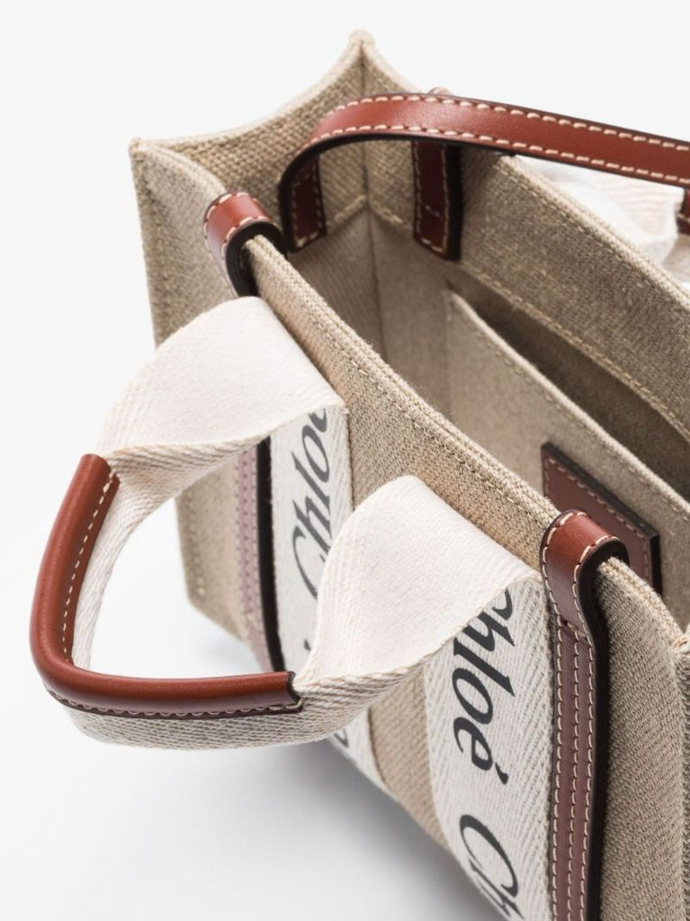 Neutral Woody Mini Linen Tote Bag