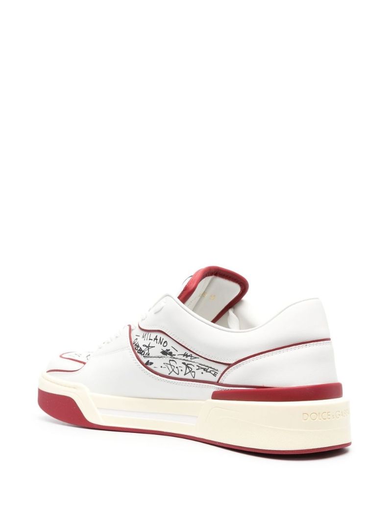 White New Roma Graffiti Print Leather Sneakers