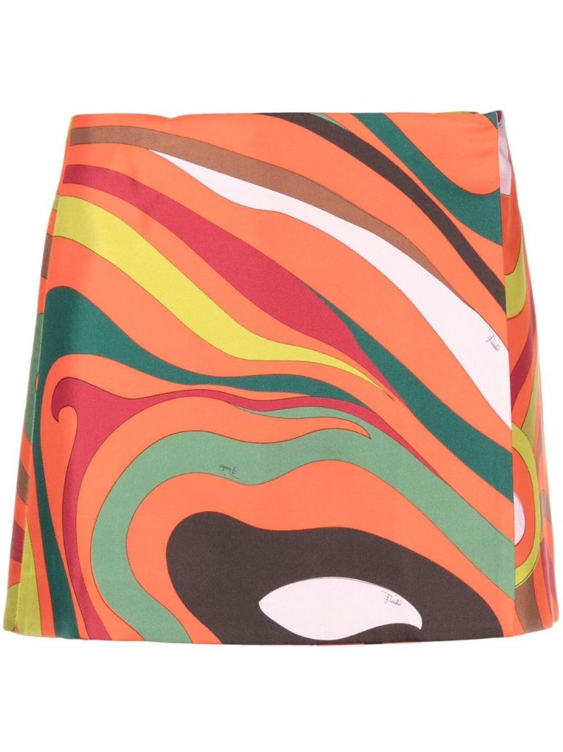Orange Marmo Print Mini Wrap Skirt