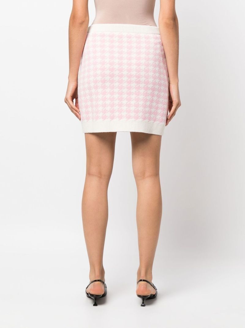 White Houndstooth Knitted Mini Skirt
