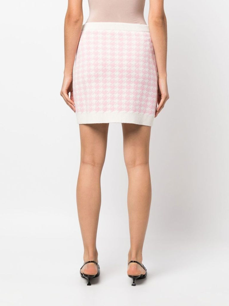 White Houndstooth Knitted Mini Skirt