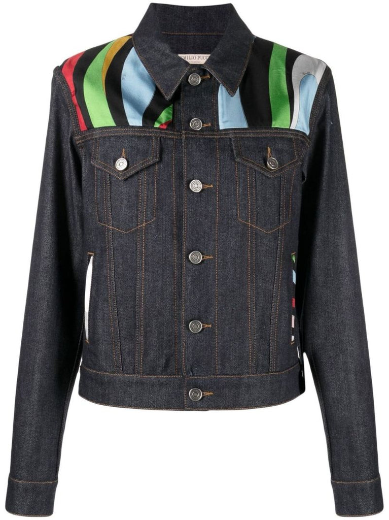 Blue Marmo Print Denim Jacket