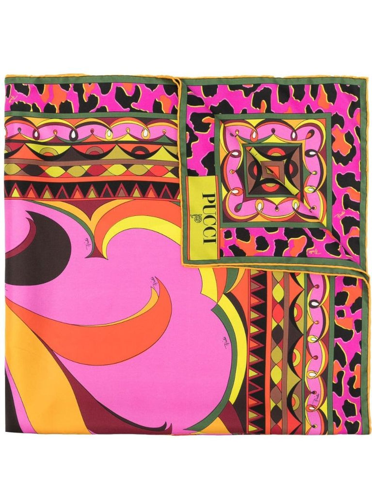 Pink Patchwork Print Silk Scarf