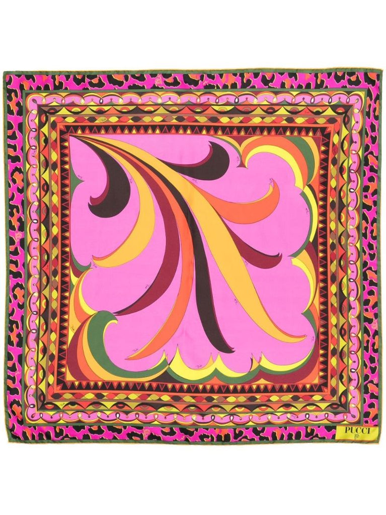 Pink Patchwork Print Silk Scarf