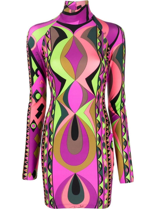 Purple Rombi Print Mini Dress