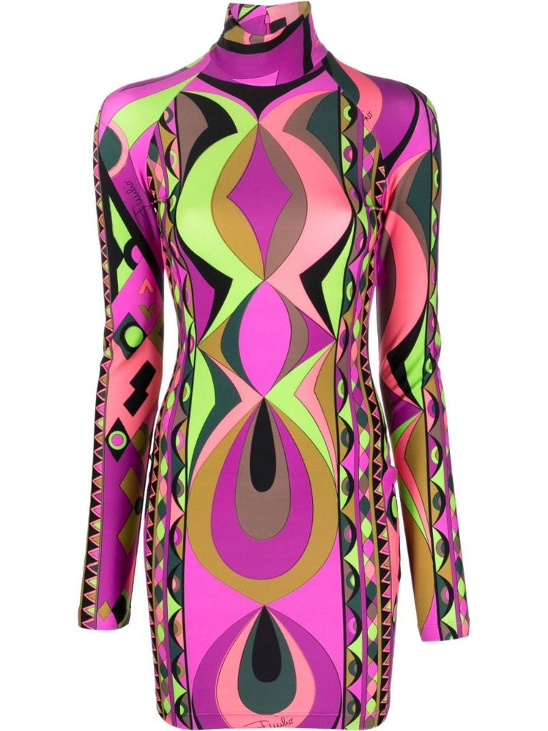 Purple Rombi Print Mini Dress