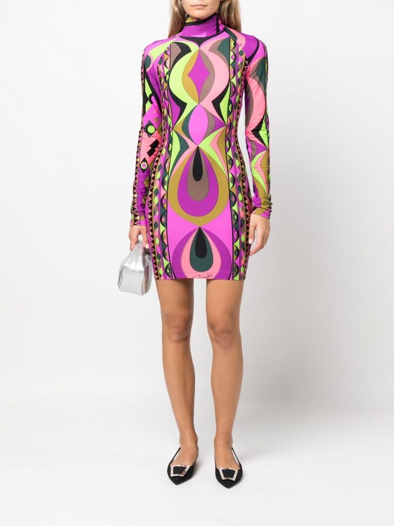 Purple Rombi Print Mini Dress