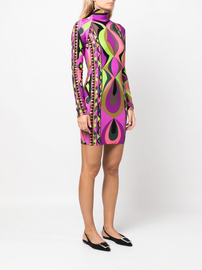 Purple Rombi Print Mini Dress