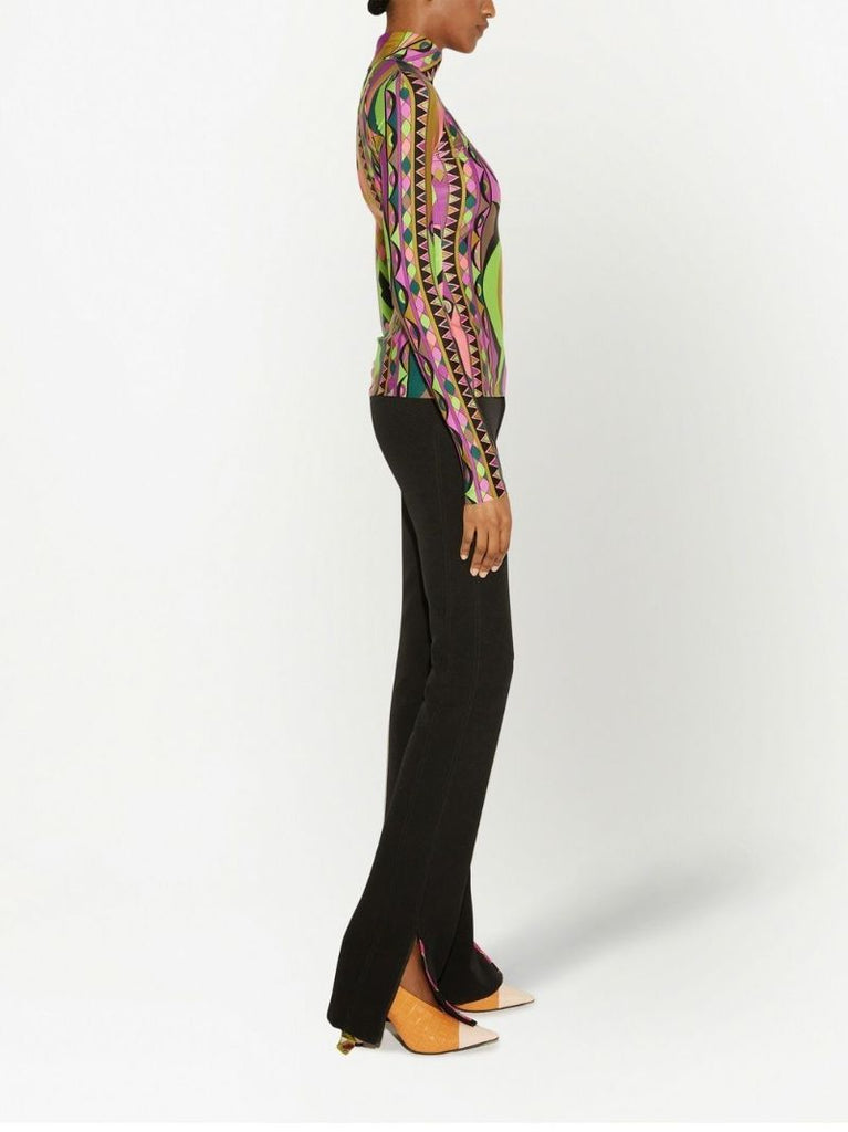 Purple Rombi Print High Neck Top