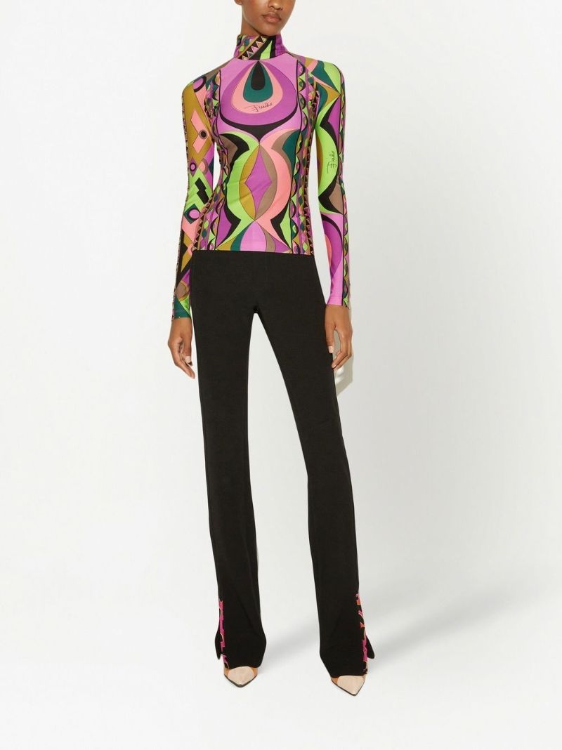 Purple Rombi Print High Neck Top
