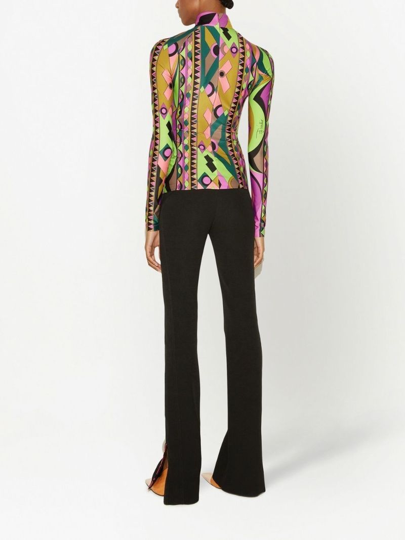 Purple Rombi Print High Neck Top