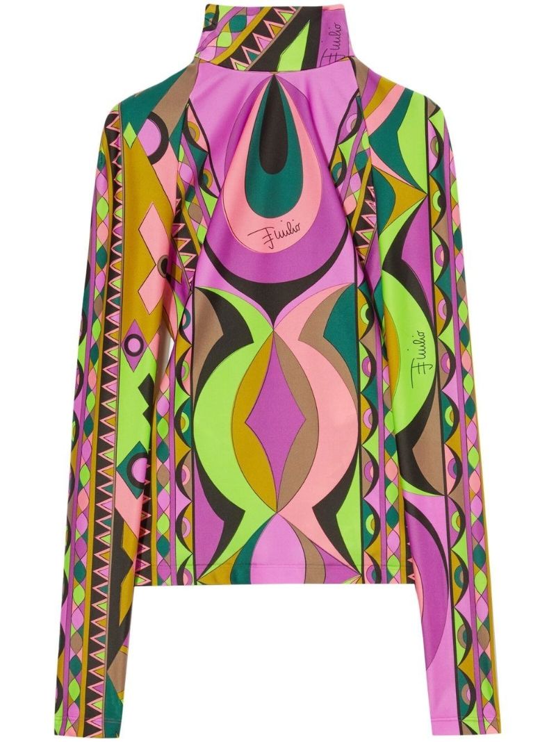 Purple Rombi Print High Neck Top