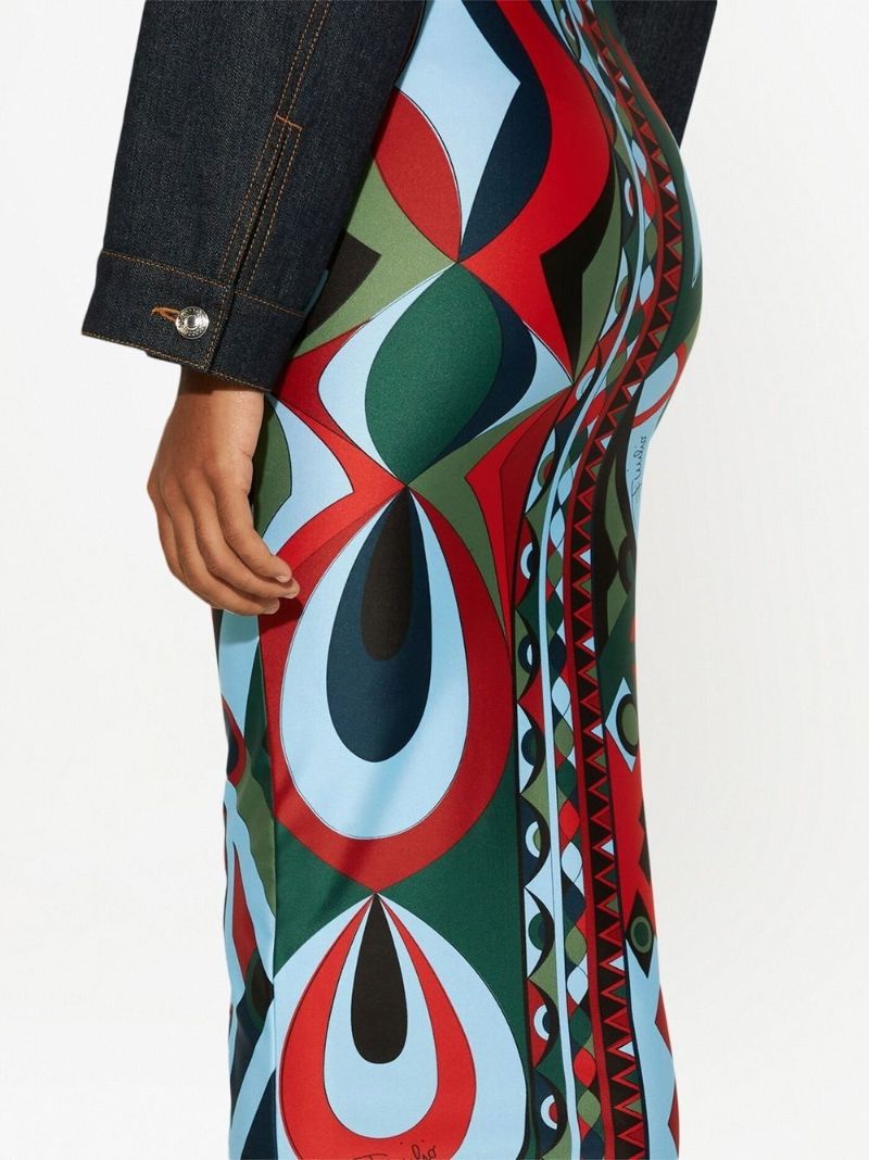 Red Abstract Print High-waisted Skirt