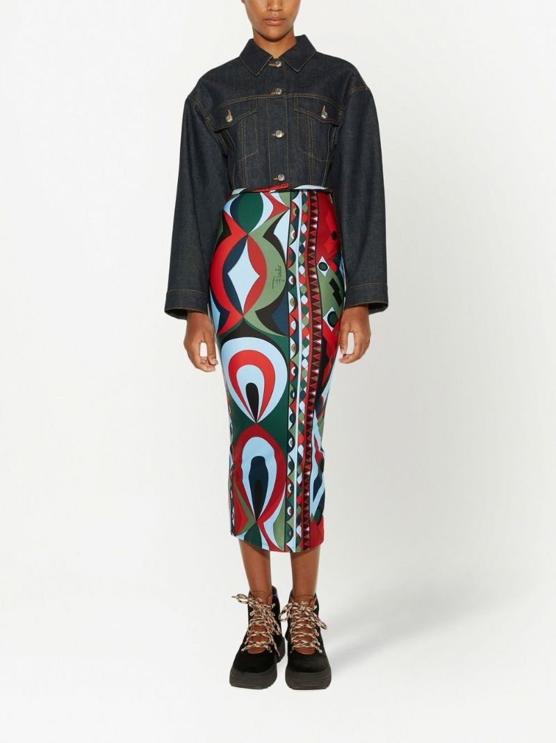 Red Abstract Print High-waisted Skirt
