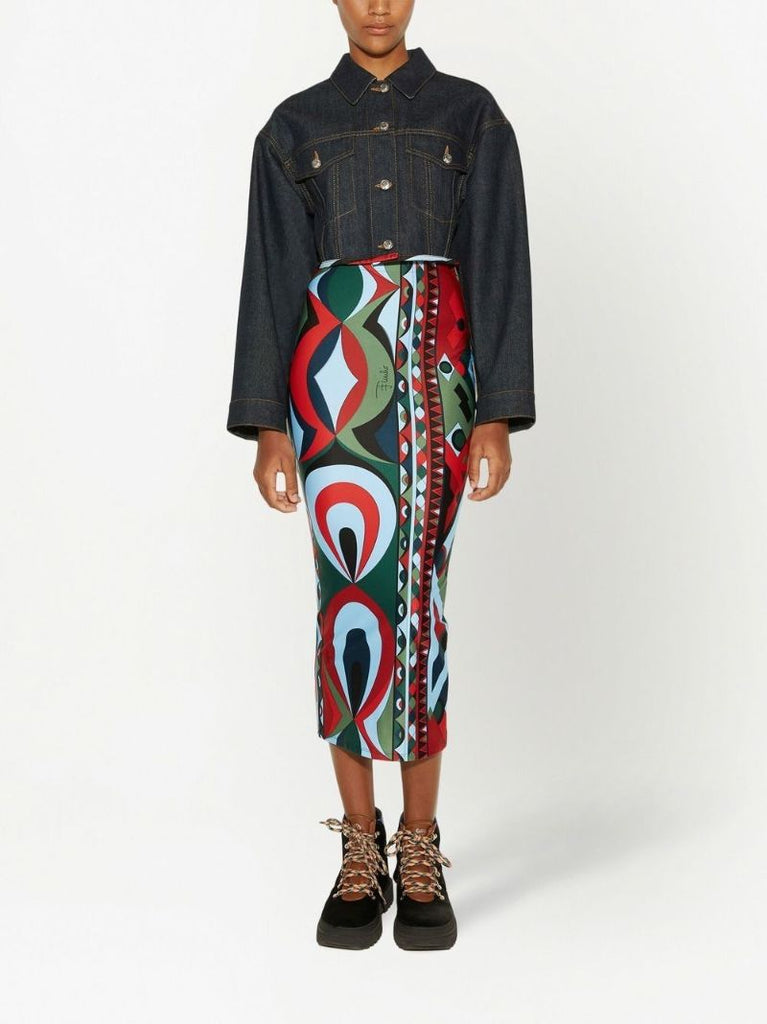 Red Abstract Print High-waisted Skirt