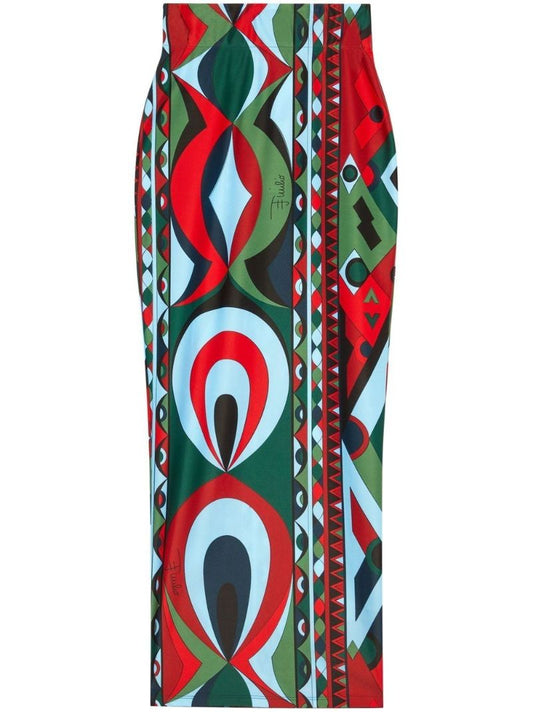 Red Abstract Print High-waisted Skirt