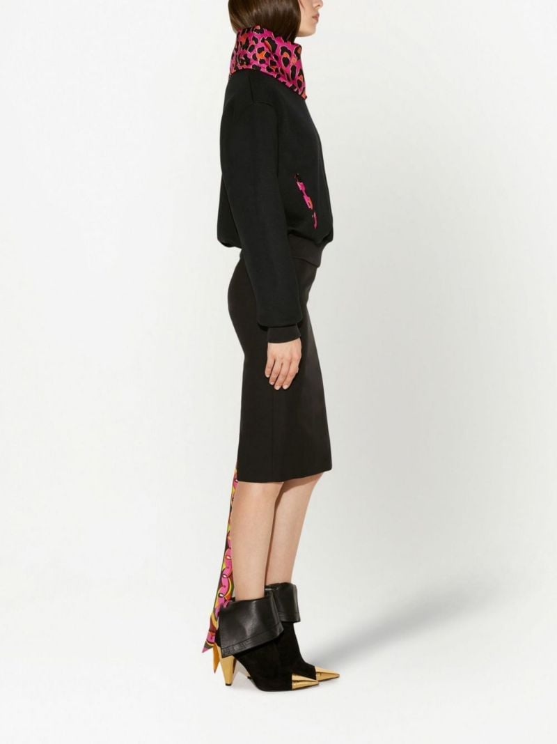 Black Leopard Print Trim Sweatshirt