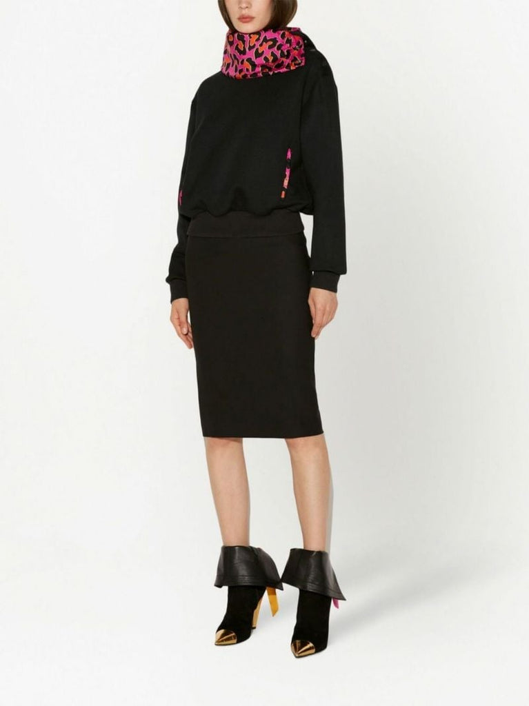 Black Leopard Print Trim Sweatshirt