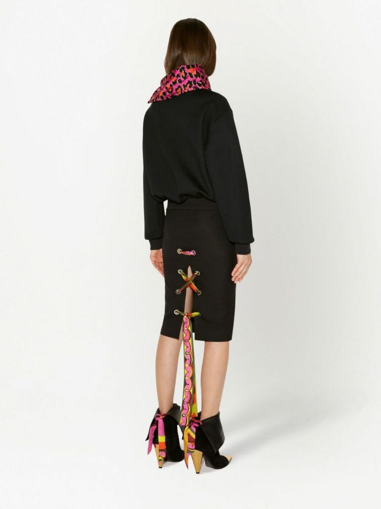 Black Leopard Print Trim Sweatshirt