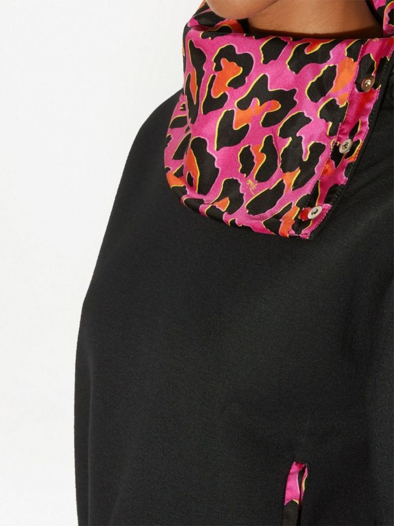 Black Leopard Print Trim Sweatshirt