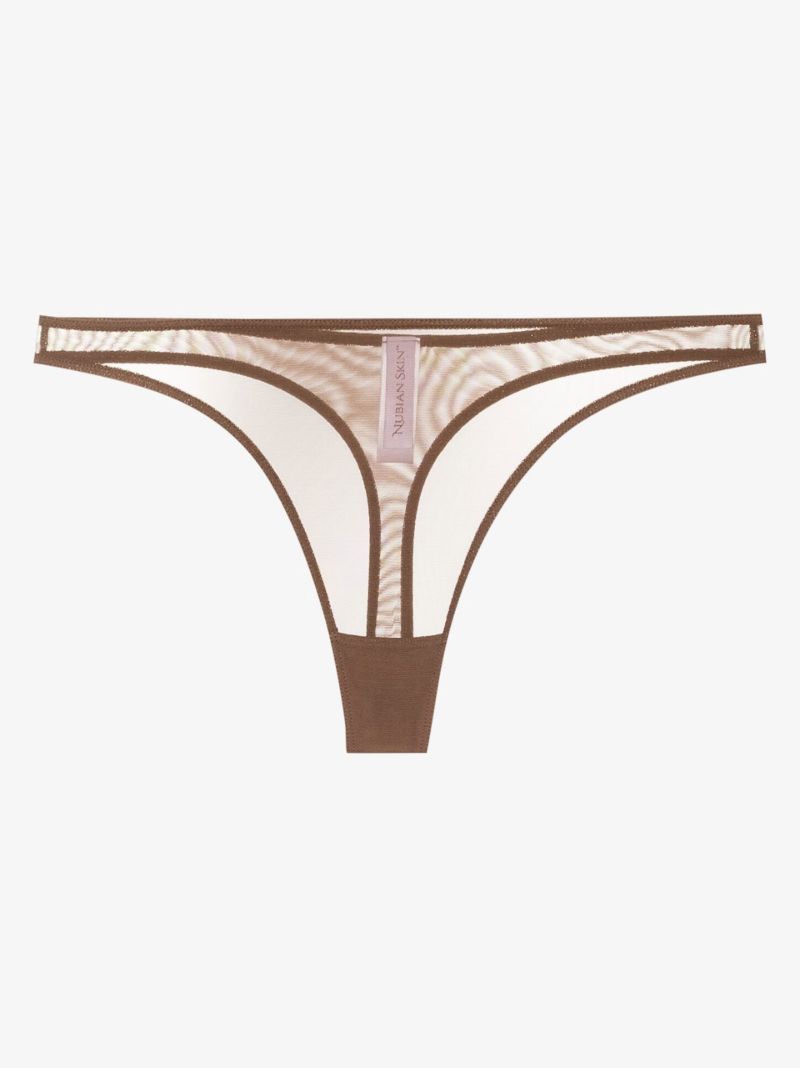 Brown Low-rise Tulle Panel Thong Set