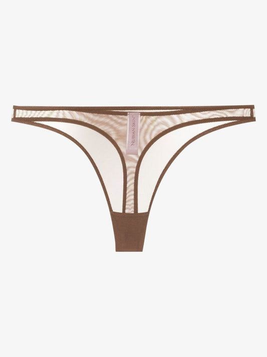 Brown Low-rise Tulle Panel Thong Set