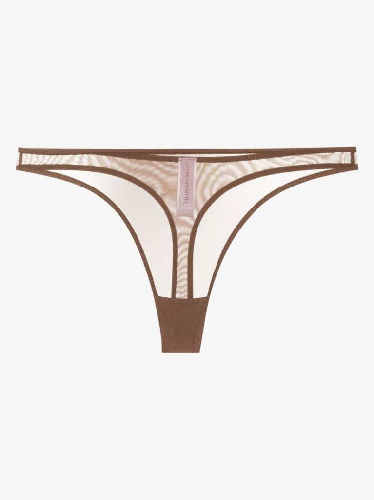 Brown Low-rise Tulle Panel Thong Set
