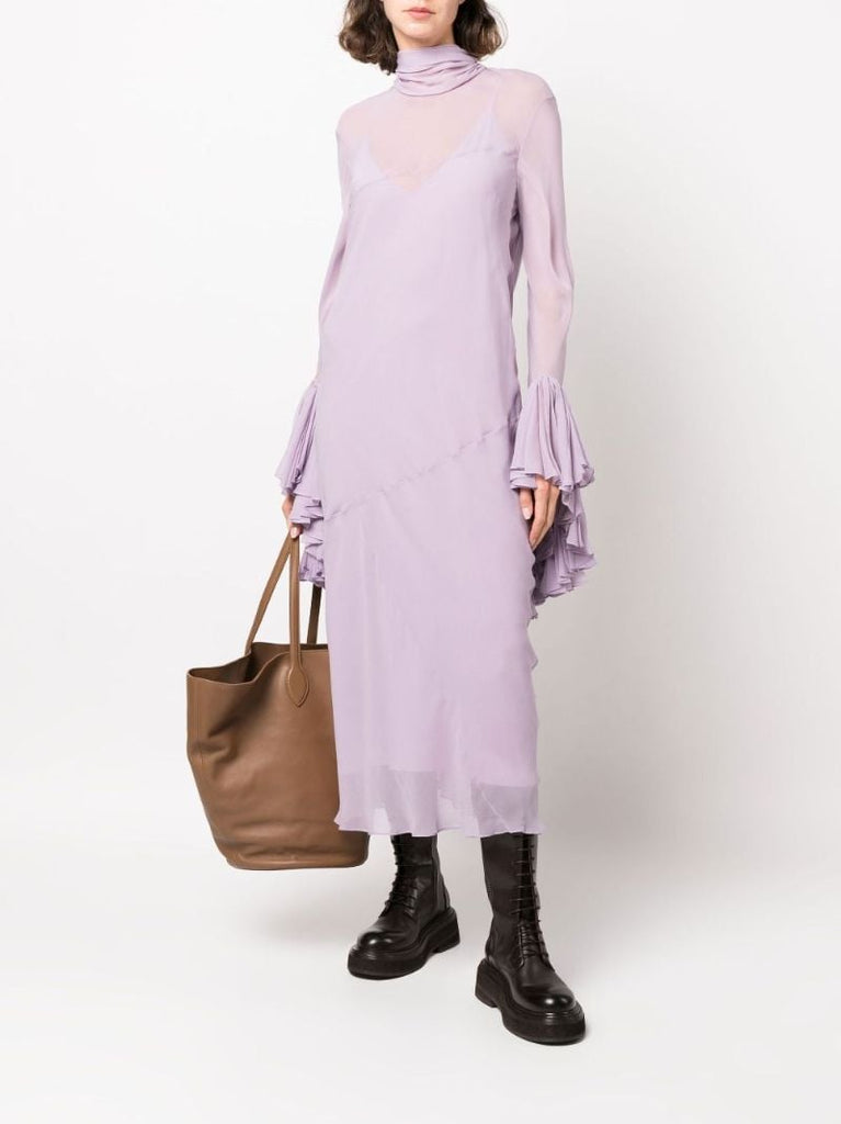 Purple Evi Ruffled Silk Midi Dress