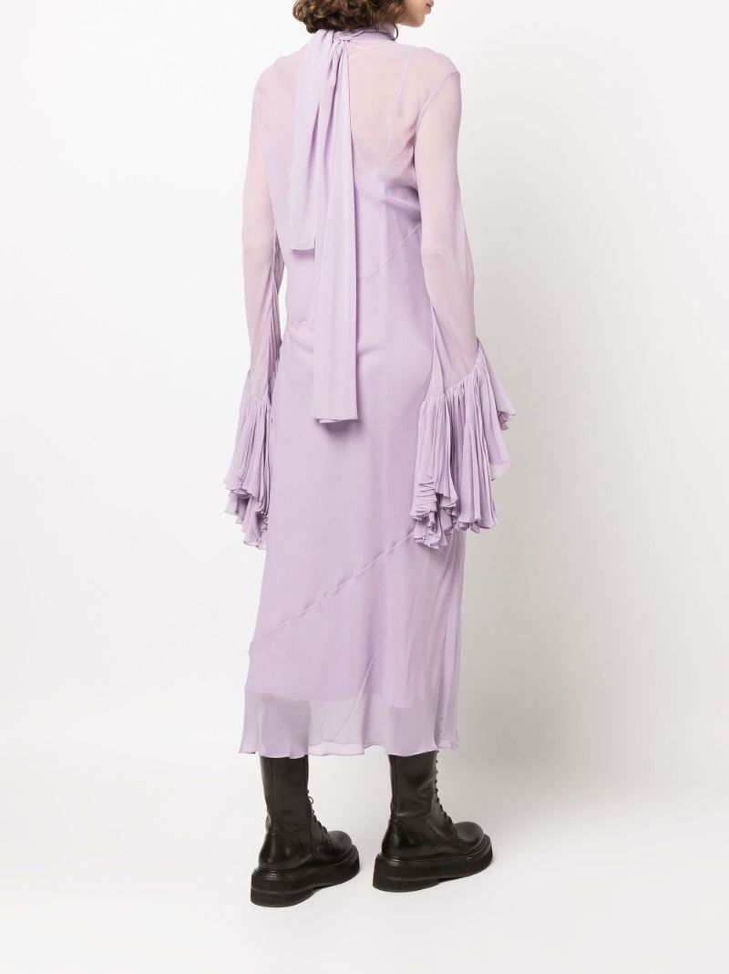 Purple Evi Ruffled Silk Midi Dress