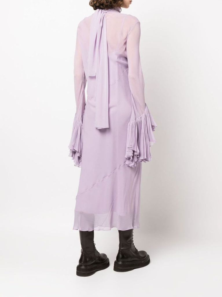 Purple Evi Ruffled Silk Midi Dress