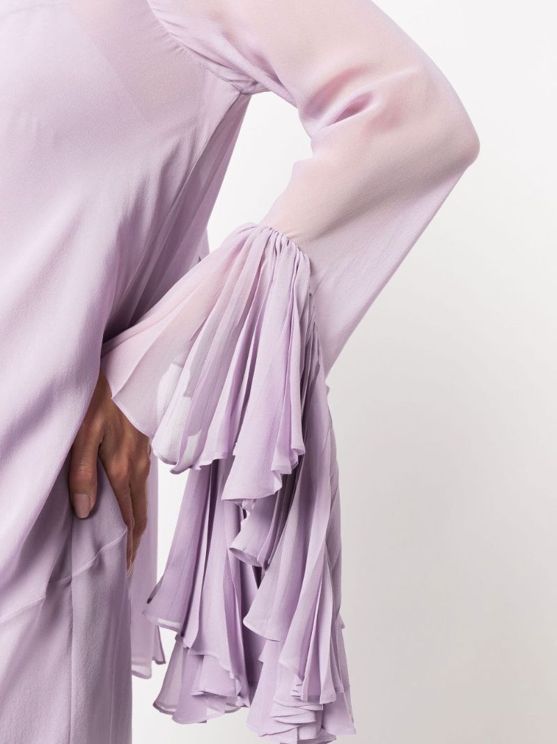 Purple Evi Ruffled Silk Midi Dress